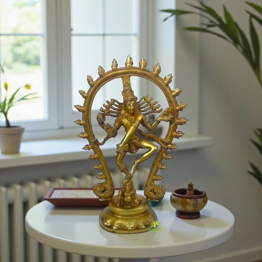 Brass Nataraj Statue – Dancing Shiva Idol for Home Décor, Meditation & Spiritual Gifts – Handcrafted Hindu God Sculpture