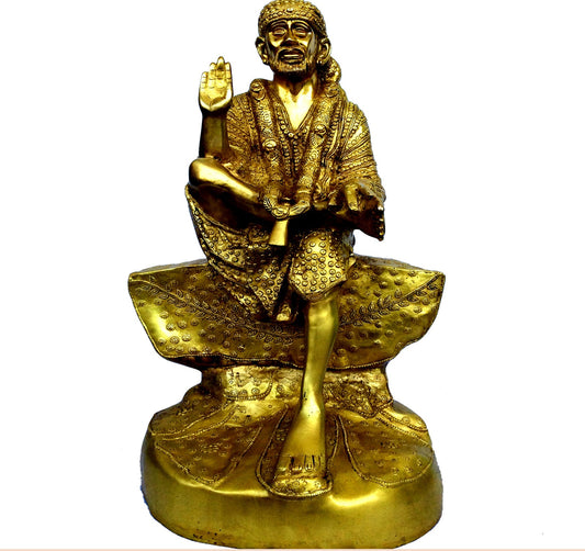 Brass Sai Baba Sitting Idol | Divine Presence for Your Home | Handcrafted Brass Sai Baba Statue ( Yellow, 25 inch) Aakrati