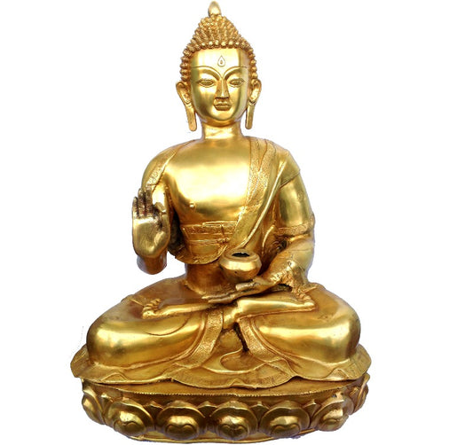 Buddha Idol in Brass | A Perfect Harmony of Style and Spirit | Brass Buddha Figurine ( Yellow, 34 inch)