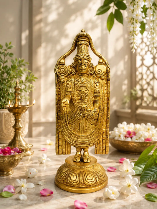 Brass Lord Balaji Idol | Handcrafted Lord Balaji Murti for Spiritual Home Decor | ( Yellow,12.8 inch)
