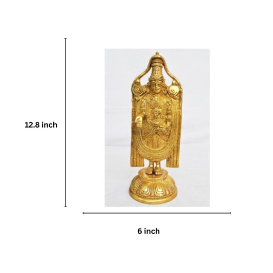 Brass Lord Balaji Idol | Handcrafted Lord Balaji Murti for Spiritual Home Decor | ( Yellow,12.8 inch)