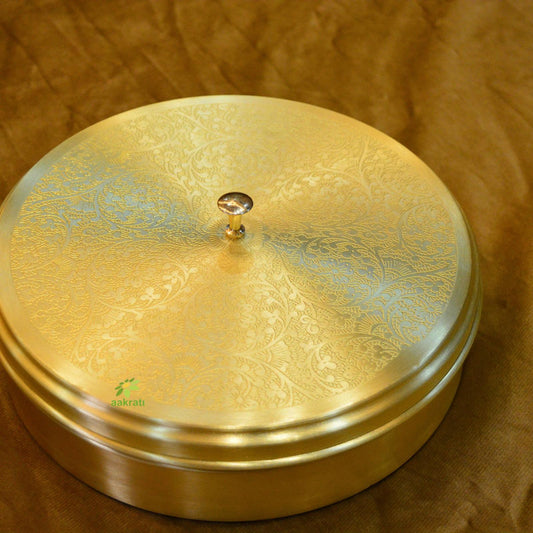 Decorative Brass Masala Box | Authentic Spice Storage for Your Kitchen | Premium Brass Masala Daani ( Yellow, 9.3 inch)