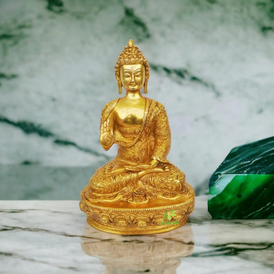 Luxury Brass Buddha Murti | Traditional Spiritual Idol for Peaceful Home Decoration | Brass Buddha Statue ( Yellow, 13 inch)