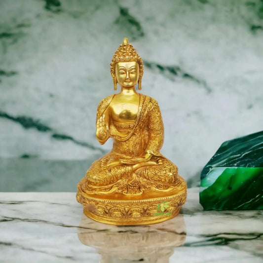 Luxury Brass Buddha Murti | Traditional Spiritual Idol for Peaceful Home Decoration | Brass Buddha Statue ( Yellow, 13 inch) Aakrati