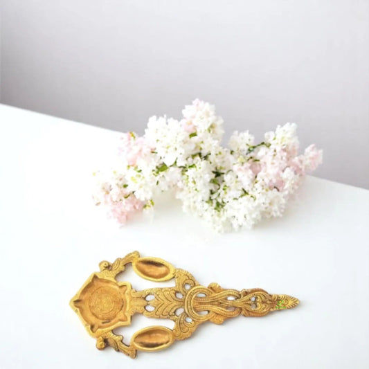 Elegant Brass Hawan Spoon | Traditional Ritual Spoon for Pooja Room | Handcrafted Brass Pooja Spoon ( Yellow, 9 inch) Aakrati