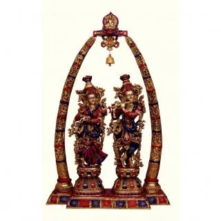 Lord Radha Krishna Temple Brass Handmade Religious Decorative Statue Sculpture | Radha Krishna Statue | Brass Decor Aakrati