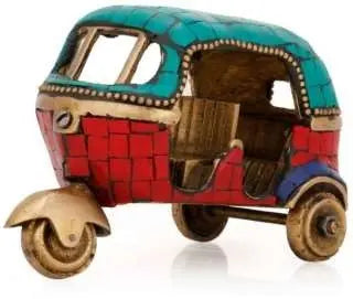 Brass Auto Rickshaw Statue | Traditional Indian Charm for Your Living Room | Handcrafted Brass Tempo Idol | Tuk Tuk ( Yellow Color, 3 inch) Aakrati