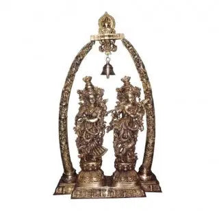 Lord Radha Krishna Temple Brass Handmade Religious Decorative Statue Sculpture | Radha Krishna Idol | God Statues Aakrati