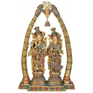 Lord Radha Krishna Temple Brass Handmade Religious Decorative Statue Sculpture | Statue of Love | Lord Radha Krishna Statue Aakrati