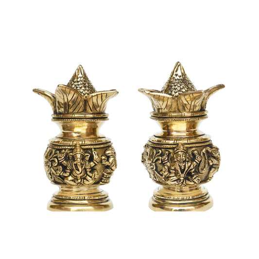 Ganesha Laxmi figure on one Kalash made of brass metal for pooja ghar/Temple (One Pcs)