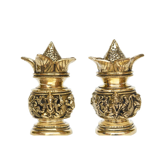 Ganesha Laxmi figure on one Kalash made of brass metal for pooja ghar/Temple (One Pcs) Aakrati