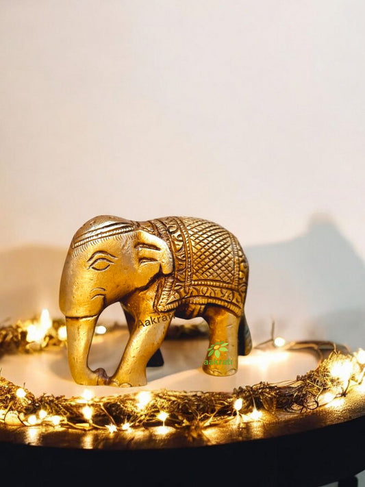 Brass Elephant Idol | Traditional Symbol of Good Fortune for Your Home | Handcrafted Brass Elephant Figurine ( Yellow, 3.5 inch)