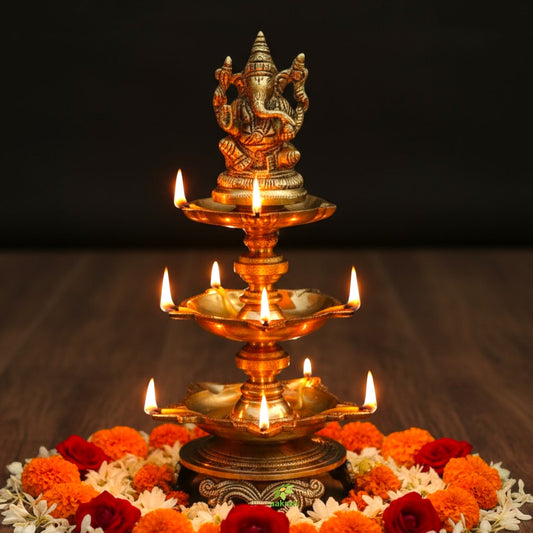 Ganesha figure brass metal Pooja ghar standing diya Aakrati