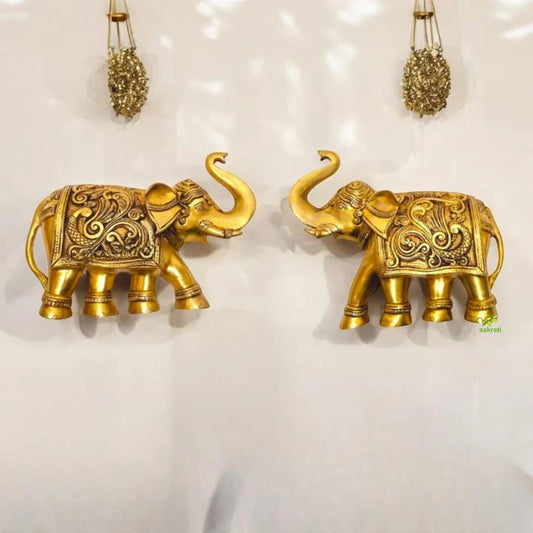 "Handcrafted Brass Elephant Wall Decor | "Premium Brass Elephant Wall Hanging | Wall hanging (Yellow 9 inch)