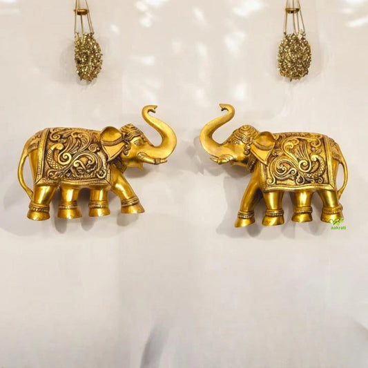 "Handcrafted Brass Elephant Wall Decor | "Premium Brass Elephant Wall Hanging | Wall hanging (Yellow 9 inch) Aakrati