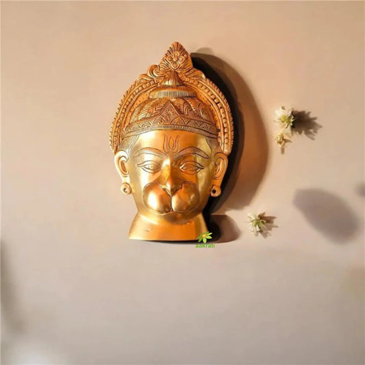 "Pure Brass Hanuman Face Wall Art | "Brass Lord Hanuman Face Wall Decor | wall hanging (Yellow 12 inch) Aakrati