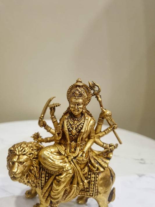 Modern Brass Lightweight Durgaa Murti | A Spiritual Accent for Indian Interiors | Lightweight Brass Durgaa Murti ( Yellow, 5.2 inch)