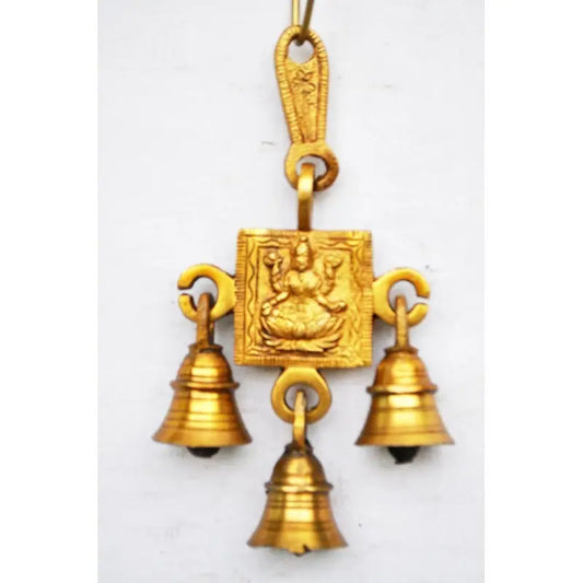 Brass Wind Chime Wall Hanging | Divine Home Décor for Blessings, Good Luck & Serenity | Brass Lakshmi Wind Chime ( Yellow, 6.8 inch) Aakrati