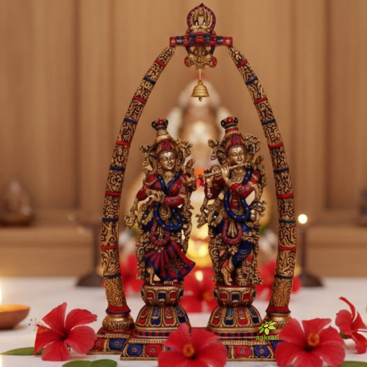 Lord Radha Krishna Temple Brass Handmade Religious Decorative Statue Sculpture | Radha Krishna Statue | Brass Decor