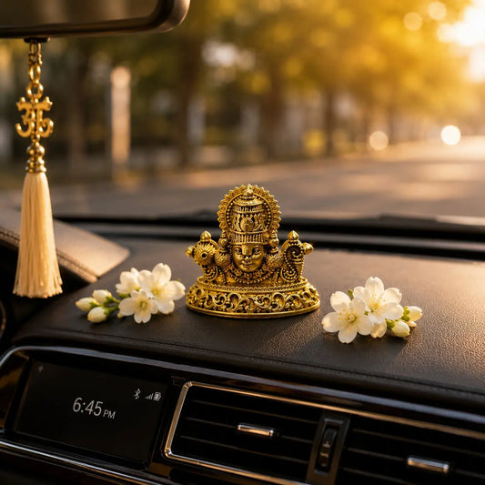 Premium Brass Lord Venkateswara Balaji Head for car dash board |Decorative Brass Tirupati Balaji Mukh for Mandir,| Brass Tirupati Balaji Head for Home Decor,| (Yellow,2.3 Inches)
