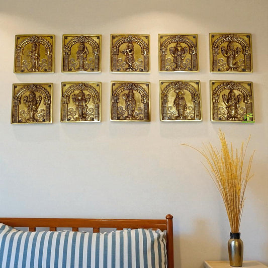 "Handcrafted Brass Dashavatar Wall Hanging | "Premium Brass Dashavatar Wall Art | ndian Handicraft Decor"(Yellow 5.9 inch) Aakrati
