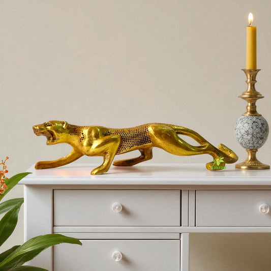 Premium Solid Brass Jaguar Statue | Brass Jaguar Figurine | Table Decor (Yellow, 2.3 Inch) Aakrati