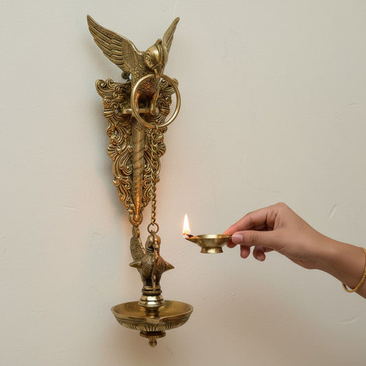 Bird Holding Oil lamp brass made decorative wall hanging lamp Aakrati