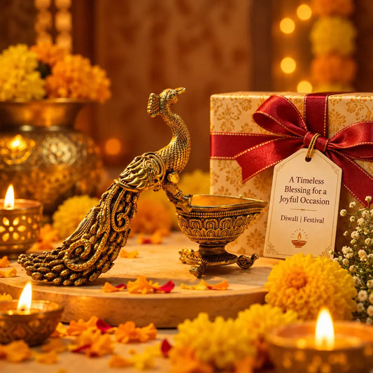 Brass Peacock Diya | Decorative Oil Lamp for Festive Lighting & Gifting | Light Weight Brass Diya (Yellow, 3 Inches)