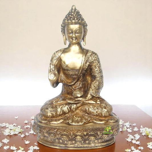 Premium Brass Buddha Murti | Perfect for Meditation and Spiritual Spaces | Handmade Brass Buddha Idol ( Brown, 13 inch) Aakrati