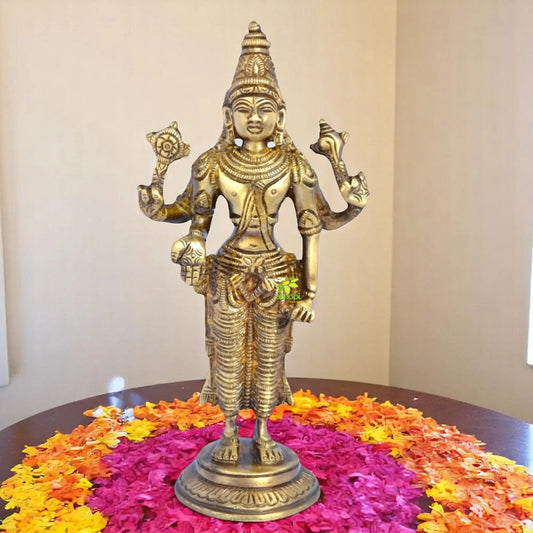 Mini Brass Vishnu Murti | Perfect Divine Decor for Home and Temple | Handmade Small Brass Vishnu Murti ( Brown, 7 inch) Aakrati