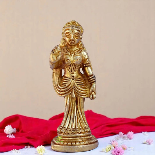 Brass Goddess Radha Statue | A Spiritual Blessing for Your Decor | Handcrafted Brass Radha Idol ( Yellow, 2.8 inch) Aakrati