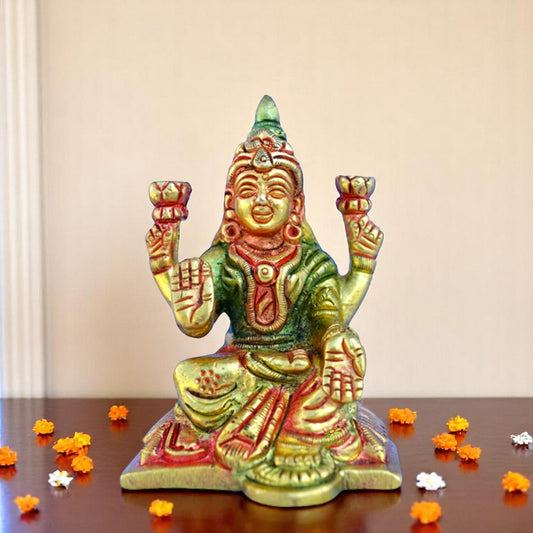 Mini Brass Lakshmi Statue | Miniature Divine Beauty for Your Home | Handcrafted Brass Lakshmi Showpiece ( Multi Colour, 3.1 inch)