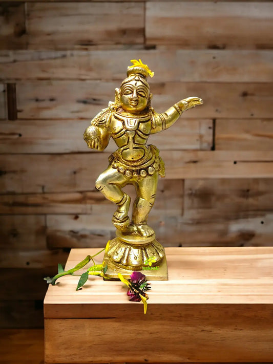 Divine Baby Krishna Idol | Blessings for Your Home and Heart | Brass Krishna Dancing Statue ( Yellow, 6 inch) Aakrati