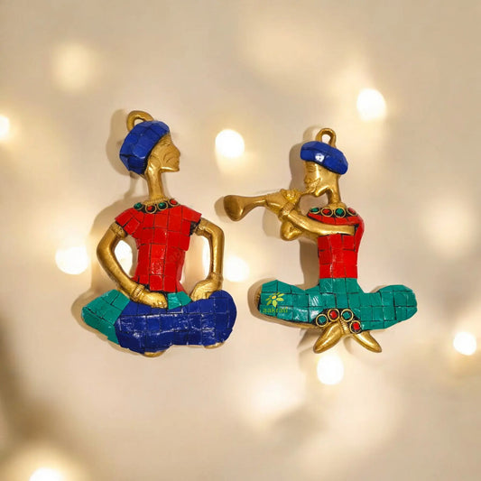 Aakrati Two Musician Brass Showpiece Statue Multicolor Aakrati