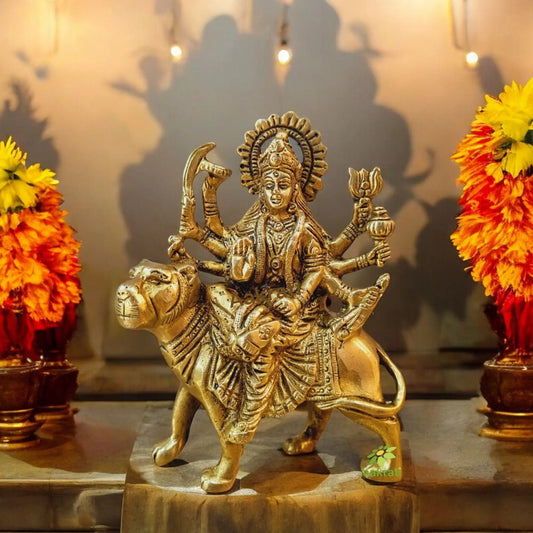 Goddess Durga Brass Metal Hand Carved Pooja Ghar Statue Aakrati