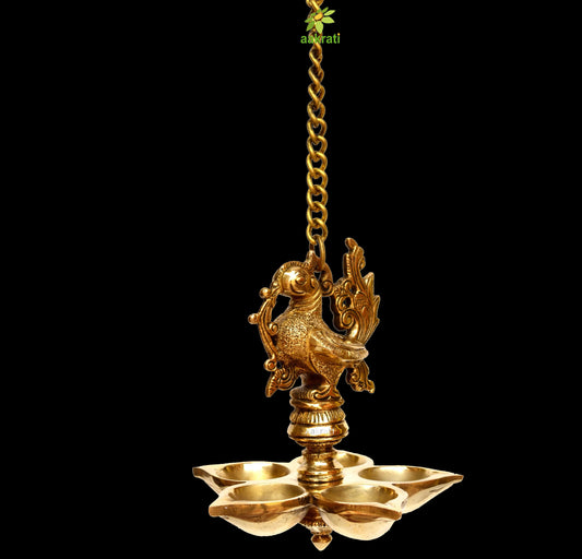 Peacock Design Brass Hanging Diya with by Aakrati, Indian Handicraft Diya, Handmade Lamp Aakrati