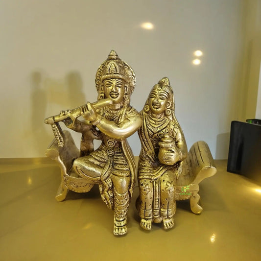Aakrati Brass Radha Krishna in sitting position |metal Crafts| |Brass Radha Krishna| |Religious idol| |Idols of Love|(Yellow Antique) Aakrati