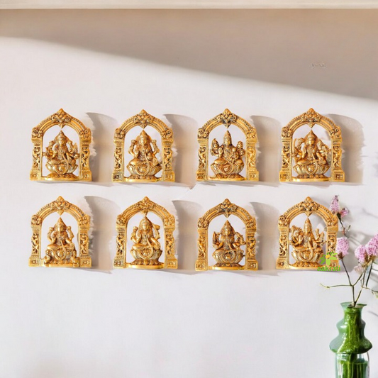 "Handcrafted Brass Ashtalakshmi Wall Hanging | "Pure Brass Ashtalakshmi Idol Wall Decor (Yellow 9 inch