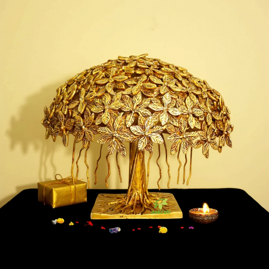 "Pure Brass Tree Table Decor | "Luxury Brass Tree Table Sculpture | "Premium Brass Tree Figurine | (Yellow 12 inch) Aakrati