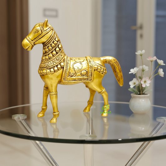 "Pure Brass Horse Statue Table Decor | "Premium Brass Horse Figurine | Table decor (Yellow 9 inch)