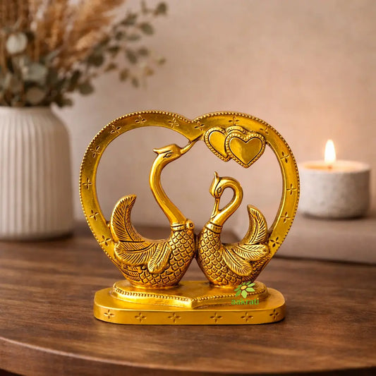 Handcrafted Brass Swan Pair Decorative Frame | Premium Gift for Home Decor Lovers | Elegant Decorative Home & Office Décor (Yellow, 5.5 inches)
