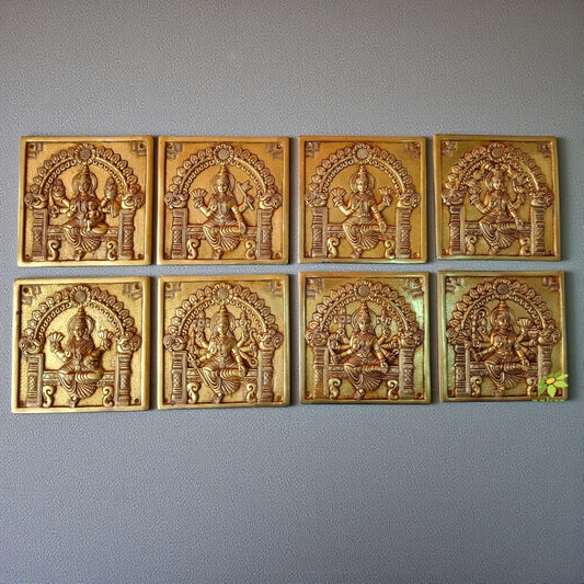 "Brass Ashtalakshmi Wall Art | "Premium Brass Ashtalakshmi Wall Sculpture | (Yellow 8.5 inch) Aakrati