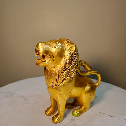 Brass Lion Pair Showpiece | Symbol of Strength & Protection | Handcrafted Brass Lion Figurines (Yellow, 6 Inch) Aakrati