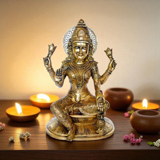 Goddess Laxmi Brass Made hand carved pooja ghar/office statue Aakrati