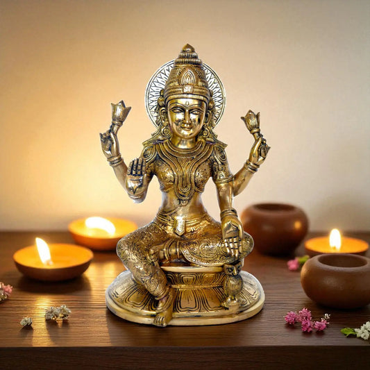 Goddess Laxmi Brass Made hand carved pooja ghar/office statue Aakrati