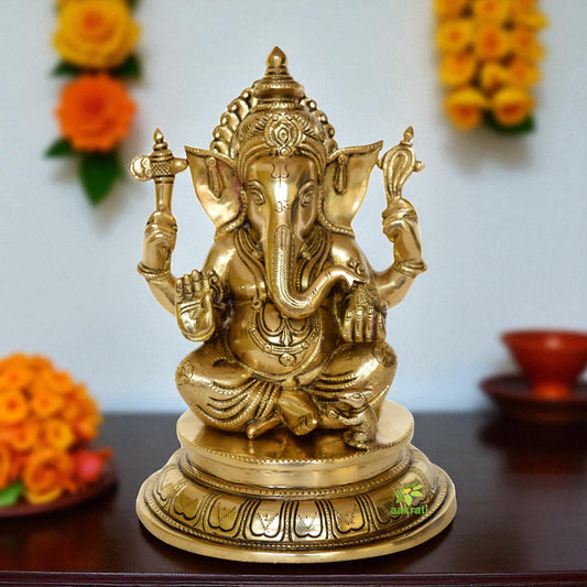 Brass Statue of Ganesha- A Decorative Metal Murti for Gift/Decor purpose Aakrati