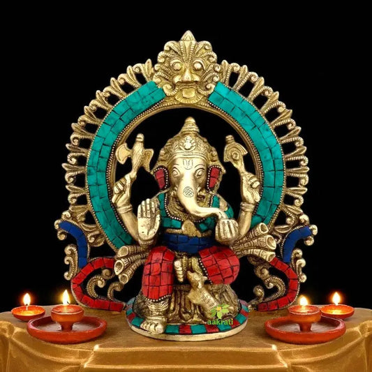 God Ganesh Idol decorative murti with stone work Aakrati