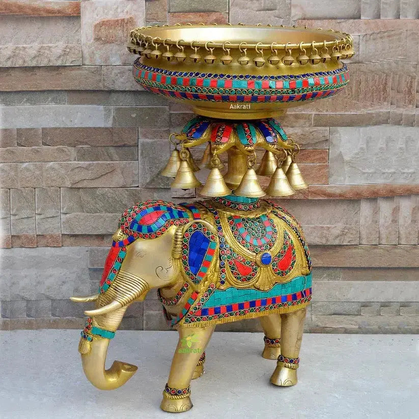 Brass urli elephant figurines for traditional Indian home décor