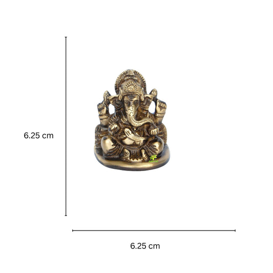 Brass Ganesha Murti | Small Spiritual Sculpture for Traditional Home Décor | Mini Brass Ganesha Idol ( Brown, 2.5 inch)