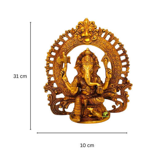 Brass Lord Ganesha Idol | Bless Your Sacred Space with Divine Power | Brass Ganesha Idol for Temple ( Yellow, 8 inch)